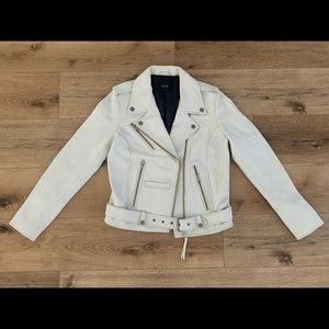 NWOT NEUW White Leather Belted Biker Jacket
